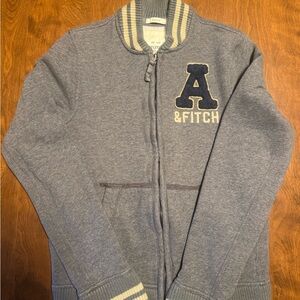 Abercrombie & Fitch Vintage Heather Gray Zip-Up Varsity Sweater